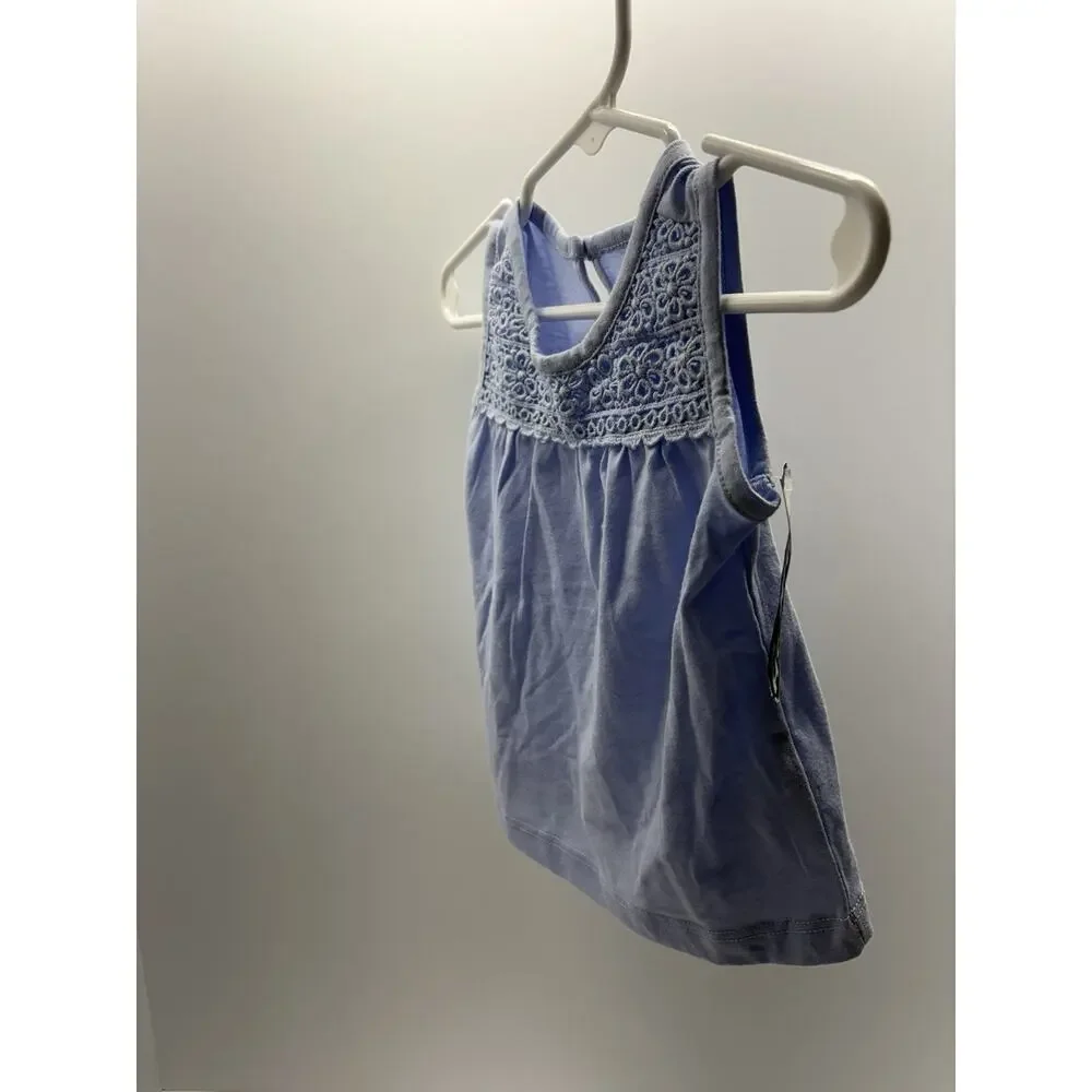 OshKosh B’gosh Baby Girls 12M Blue Floral Embroidered Sleeveless Top NWT